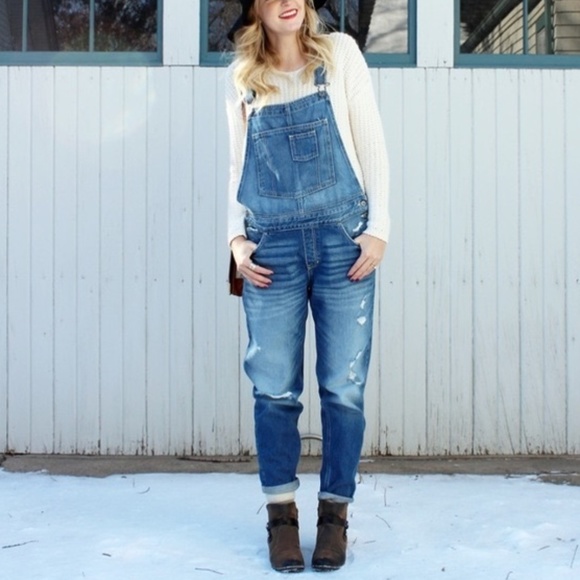 Hollister Denim - Hollister | Distressed Busted Knee Medium Wash Denim Overalls